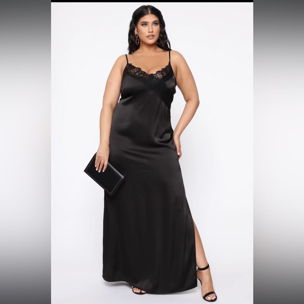 Fashion Nova Black Long Slip Dress